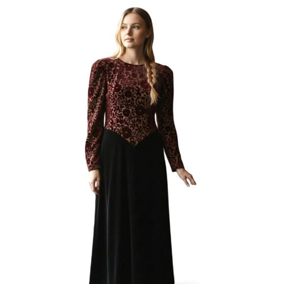 Velvet Burnout Long Dress Romantic Goth Steampunk Sz M Burghandy Red Prom  Event